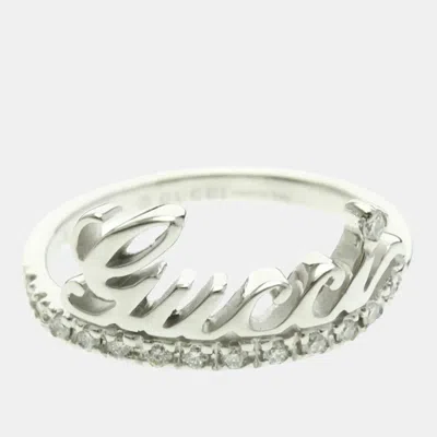 Pre-owned Gucci Logo Signature Diamond Ring 18k White Gold Eu 50