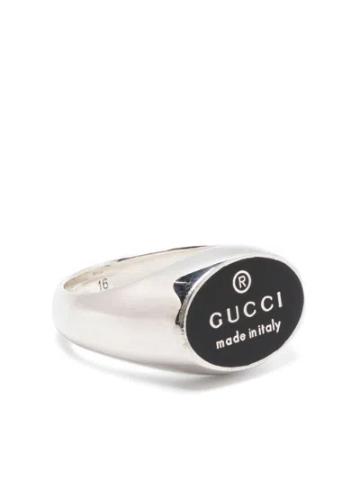 Gucci Logo Signet Ring In Silver