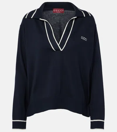 GUCCI LOGO SILK AND COTTON POLO SHIRT