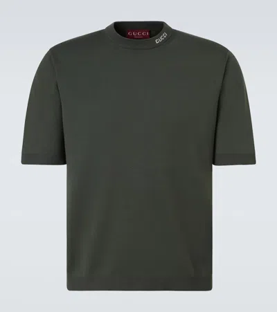 Gucci Logo Silk And Cotton T-shirt In Green