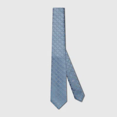 Gucci Logo Silk Jacquard Tie In Blue