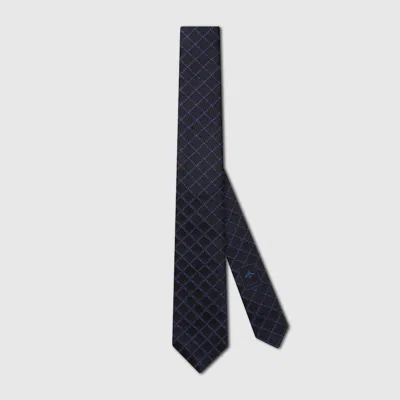 Gucci Logo Silk Jacquard Tie In Blue
