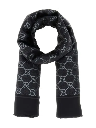 Gucci Logo Silk Scarf In Black