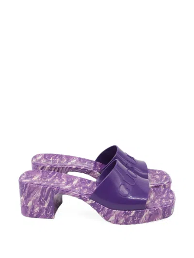 Pre-owned Gucci Logo Slides In Purple