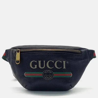 Pre-owned Gucci Black Leather Logo Small Belt Bag