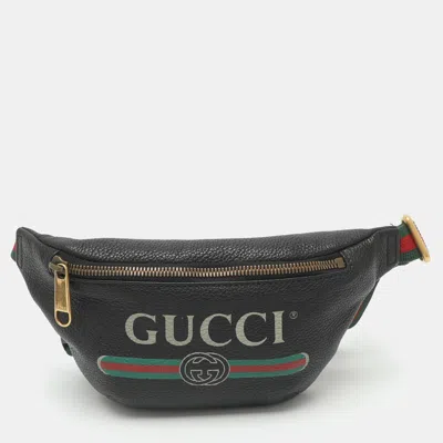 Pre-owned Gucci Logo Small Black Leather Belt Bag