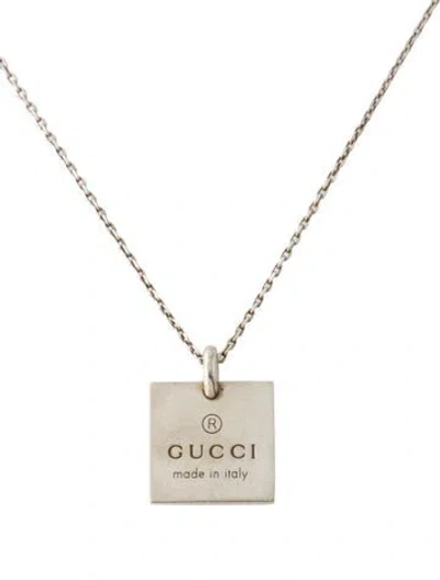Pre-owned Gucci Logo Square Pendant Necklace, 19" In Multi