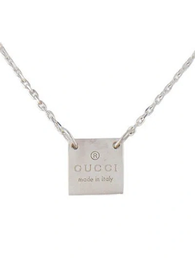 Pre-owned Gucci Logo Square Pendant Necklace, 19" In Multi