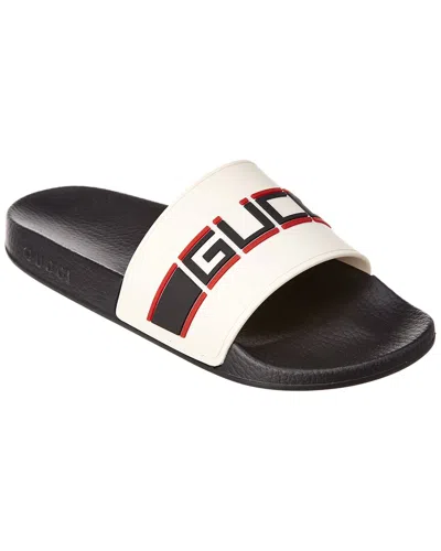 Gucci Logo Stripe Rubber Slide In White