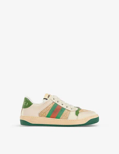 Gucci Kids' Logo-stripe Suede Low-top Trainers 9 - 12.5 Yea In New Sa/du.mi/vi.gr/n