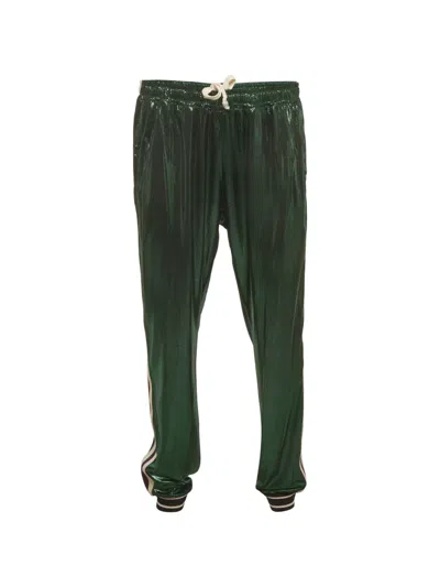 Pre-owned Gucci Logo Striped Laminated Track Pants In Green