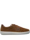 Gucci Suede Sneakers With Rounded Toe And Rubber Sole In Brown