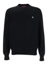 Gucci Black Crewneck Sweater With Gg Logo Embroidered On The Front In Wool And Cashmere Blend Man In Black