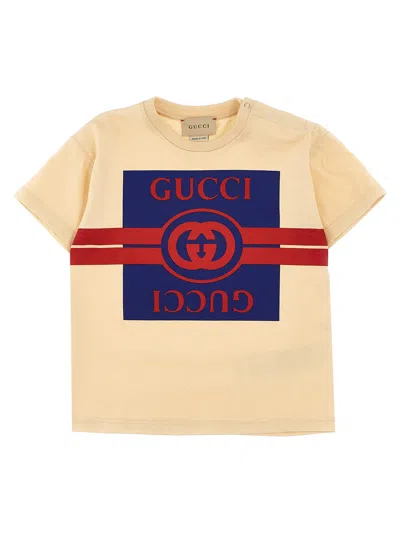 Gucci Baby Logo Cotton Jersey T-shirt In Beige