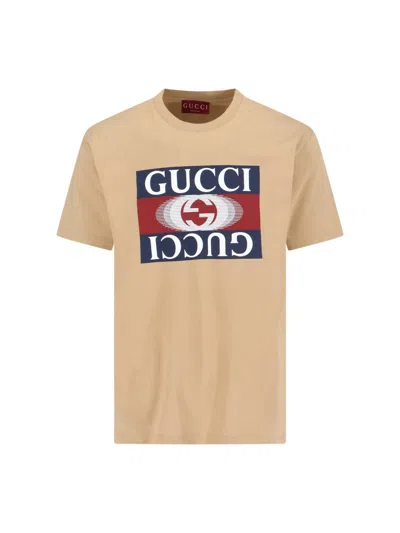 Gucci Logo T-shirt In Camel/mc