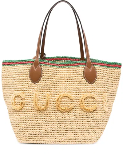 Gucci Logo-tote Bag Mit Lederbesatz In Brown
