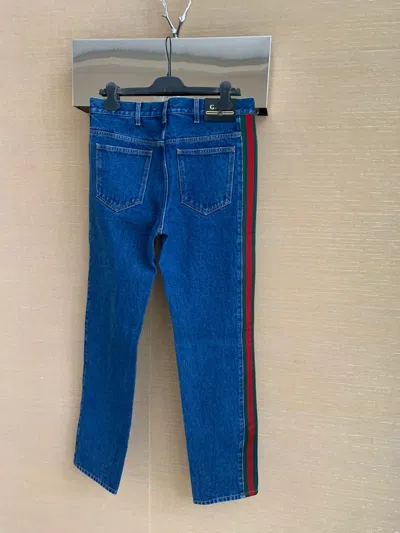 Pre-owned Gucci Logo Trim Denim In Blue