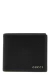 Gucci Black Bi-fold Wallet With Logo Detail In Hammered Leather Man In Black