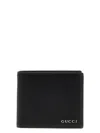Gucci Black Bi-fold Wallet With Logo Detail In Hammered Leather Man In Black