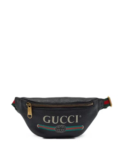 Pre-owned Gucci Logo Web Belt Bag In Black