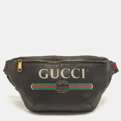 Pre-owned Gucci Logo Web Black Leather Belt Bag