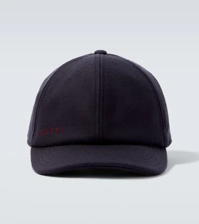 Gucci Logo Wool Baseball Cap In Blue