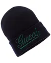 Gucci Dark Blue Wool Beanie Hat In Black