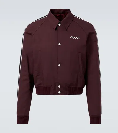 Gucci Collared Jacket Contrast Piping Ribbed Trims In Burgundy