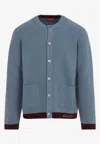 Gucci Wool Cardigan With Contrast Trim And Front Pockets In Blue