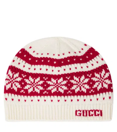 Gucci Kids' Logo Wool Jacquard Beanie In White
