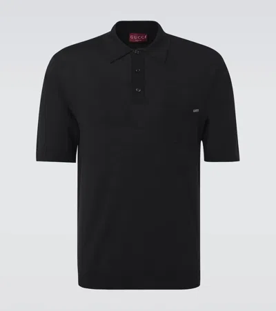 Gucci Logo Wool Polo Shirt In Blue