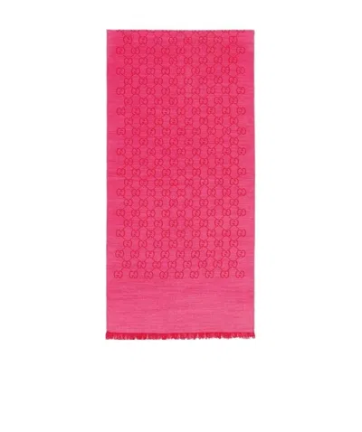Gucci Logo Wool Scarf In Red