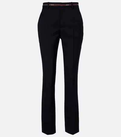 Gucci Logo Wool Straight Pants In Black