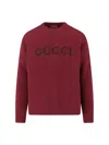 Gucci Bordeaux Crewneck Sweater With Logo Lettering Embroidery On The Front In Wool Man In Burgundy