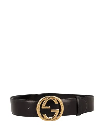 Pre-owned Gucci Logo-buckle Belt In Black