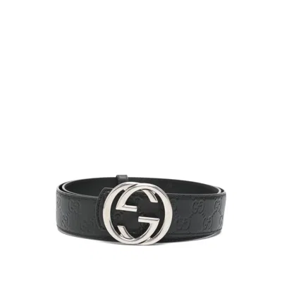 Gucci Logo-buckle Patterned Belt In Metallic