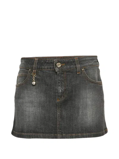 Pre-owned Gucci Logo-charm Mini Skirt In Gray