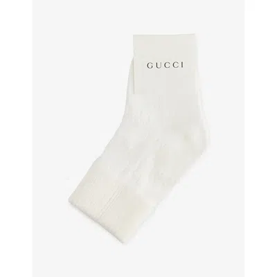 Gucci Kids' Logo-debossed Cotton-blend Socks 1-4 In Off White
