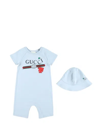 Gucci Logo-detail Baby Set In Blue