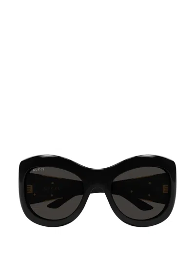 Gucci Logo-detail Geometric-frame Sunglasses In Black