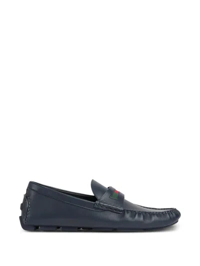 Gucci Logo-detail Leather Loafers In Blue