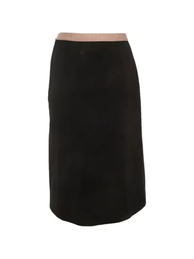 Pre-owned Gucci Logo-detail Pencil Midi Skirt In Black