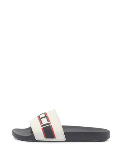 Pre-owned Gucci Logo-detail Slides In White