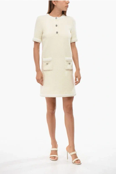 Gucci Logoed 3 Buttons Wool Dress In Neutral