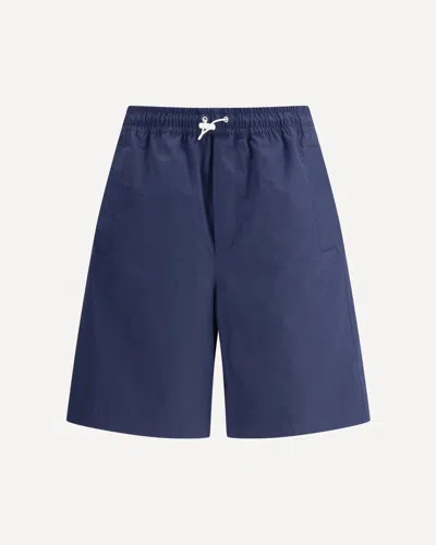 Gucci Men Navy Blue Poplin Bermuda Shorts In Multi