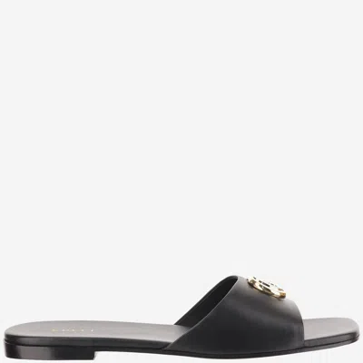 Gucci Logo-embellished Lamb Leather Slider Sandal In Black