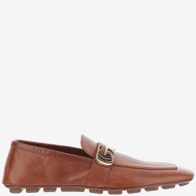 Gucci Logo-embellished Leather Loafers In Brown