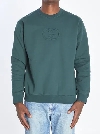 Gucci Logo-embossed Cotton Sweatshirt In Green