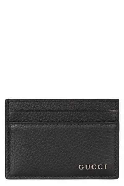 Gucci Logo-embossed Grained Leather Card Case In Black