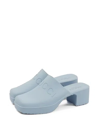 Pre-owned Gucci Logo-embossed Mules In Blue